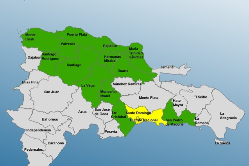 Emiten alerta amarilla para Santo Domingo y DN; 13 provincias en verde por sistema frontal