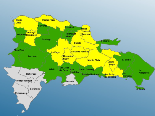 27 provincias en alerta por condiciones meteorológicas; 11 en amarilla y 16 en verde