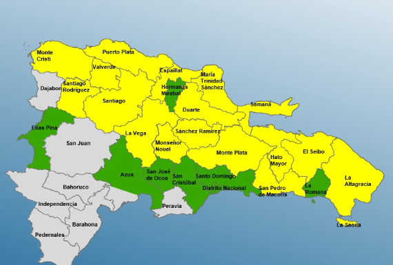 COE aumenta alerta amarilla en 17 provincias; 8 se mantienen en verde