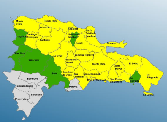 COE aumenta a 21 las provincias en alerta amarilla; se mantienen 6 en verde