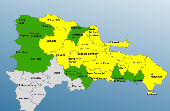 Elevan alerta amarilla en 13 provincias y DN; 12 se mantienen en verde