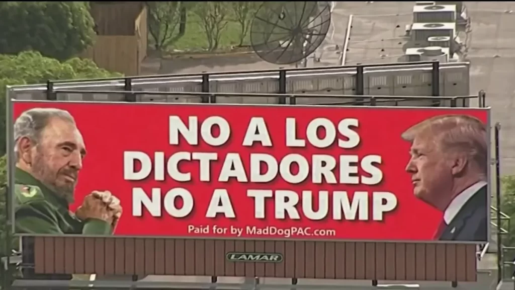 Cubanos en Miami protestan por valla que compara a Trump con Fidel Castro