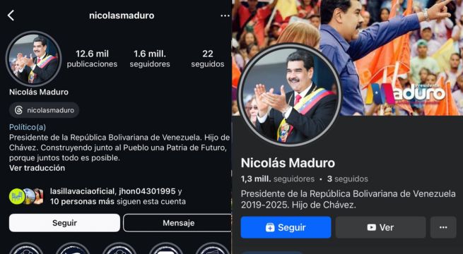 Meta quita verificación a cuentas de Instagram y Facebook de Maduro