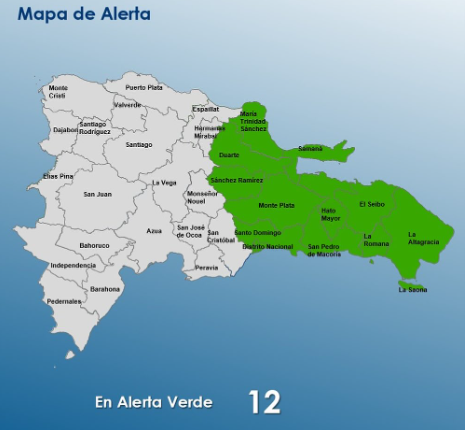 RD amanece con 11 provincias en alerta verde más el DN por lluvias