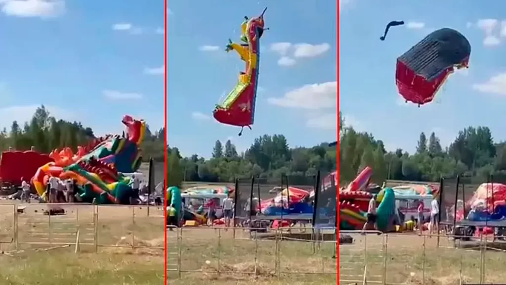 Niño muere tras castillo inflable salir volando por fuerte viento en Maryland